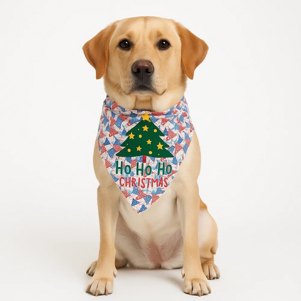 Upcycled Dog Bandana Christmas Trees heat transfer Ho Ho Ho Merry Christmas (M)